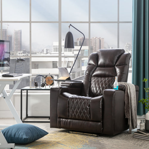 Brown Leather Power Recliner with USB Charging Port F226