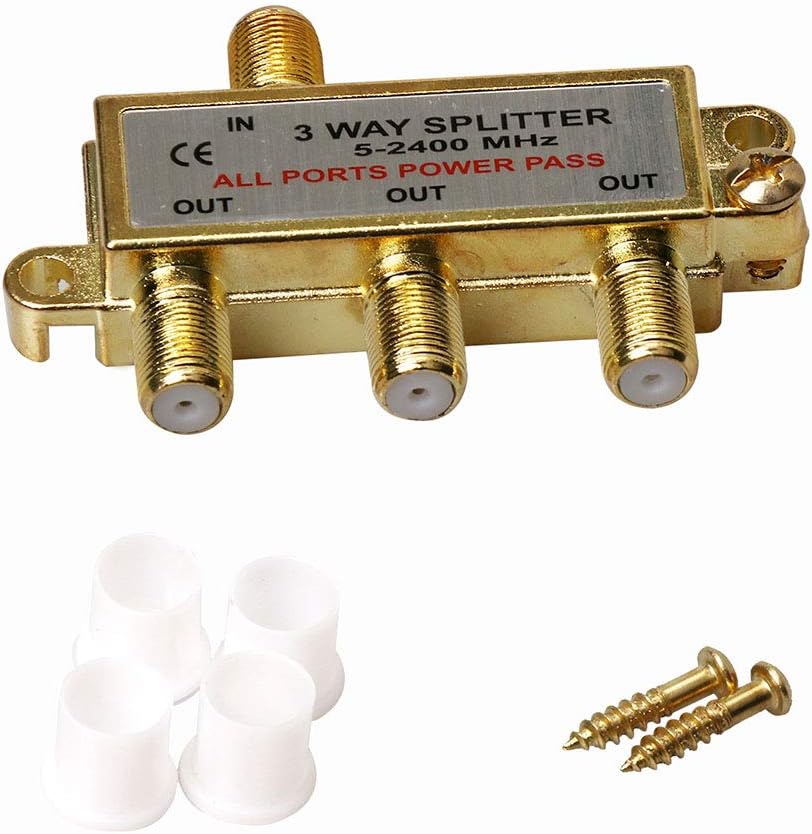 3-Way Coaxial Cable Splitter, 2.4 Ghz 5-2400 MHz, Gold Plated Connectors, 2-Pack V91377