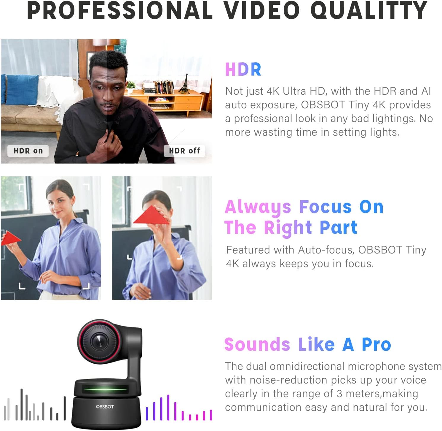 4K PTZ Webcam with AI-Tracking Auto-Framing Gesture Control HDR 4X Zoom Dual Omni-Directional Mic E7429