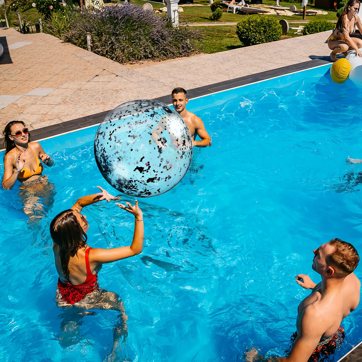 2 Pcs Glitter Confetti Inflatable Beach Balls with Air Pump W614987