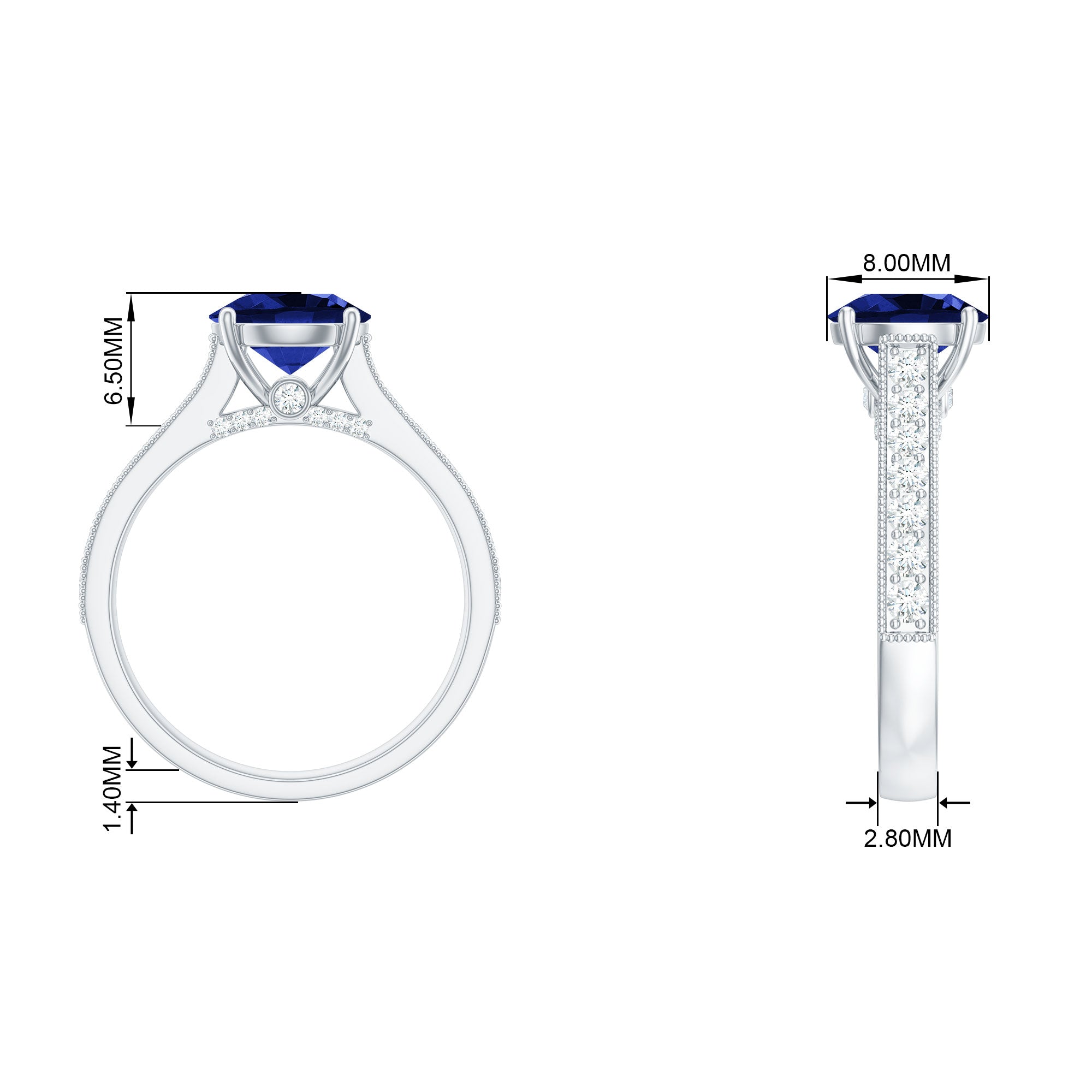 Created Blue Sapphire Solitaire Engagement Ring with Diamond, 925 Sterling Silver G95609