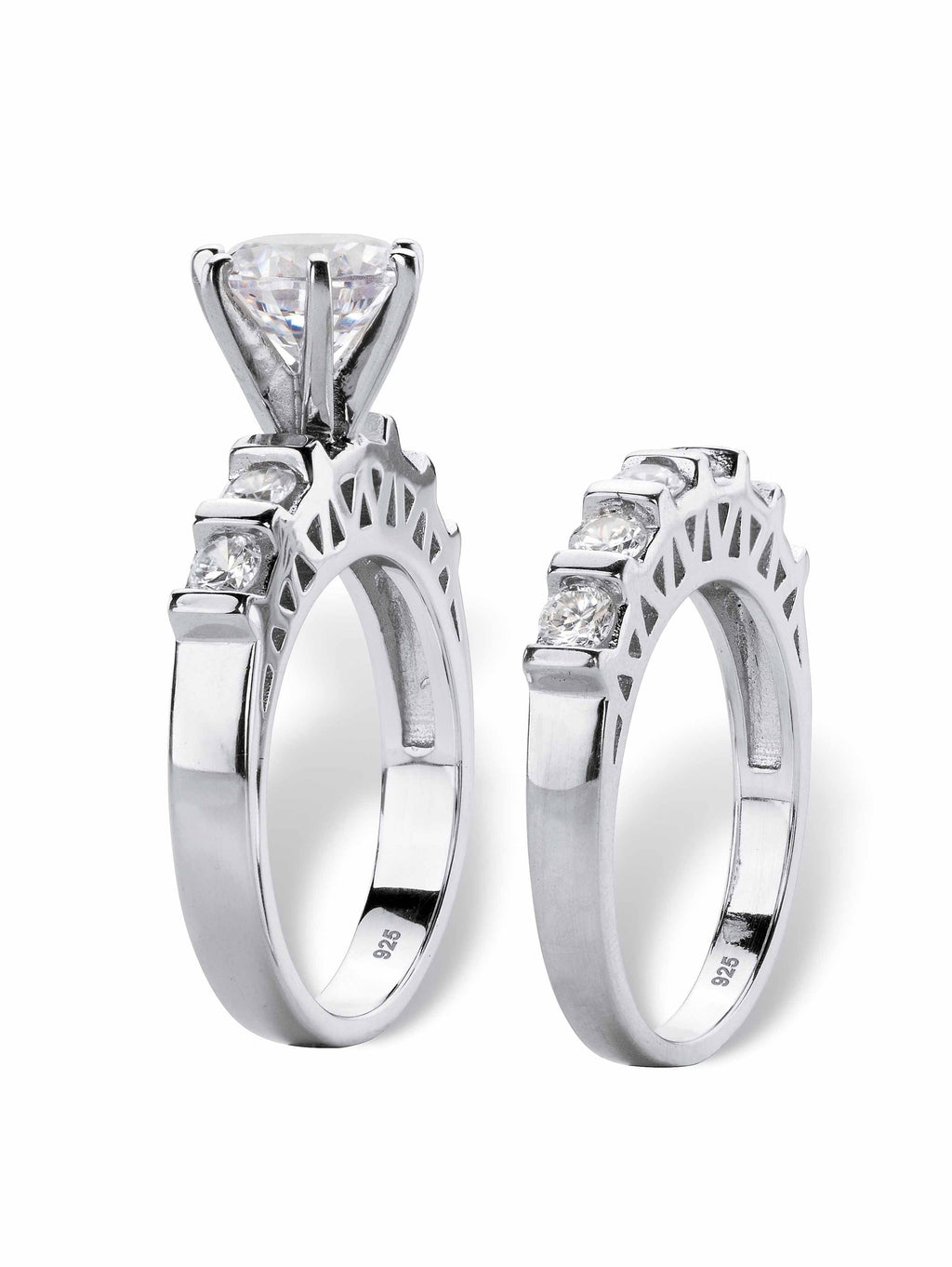 Platinum-plated Sterling Silver Cubic Zirconia 2-Piece Ring Set X7642