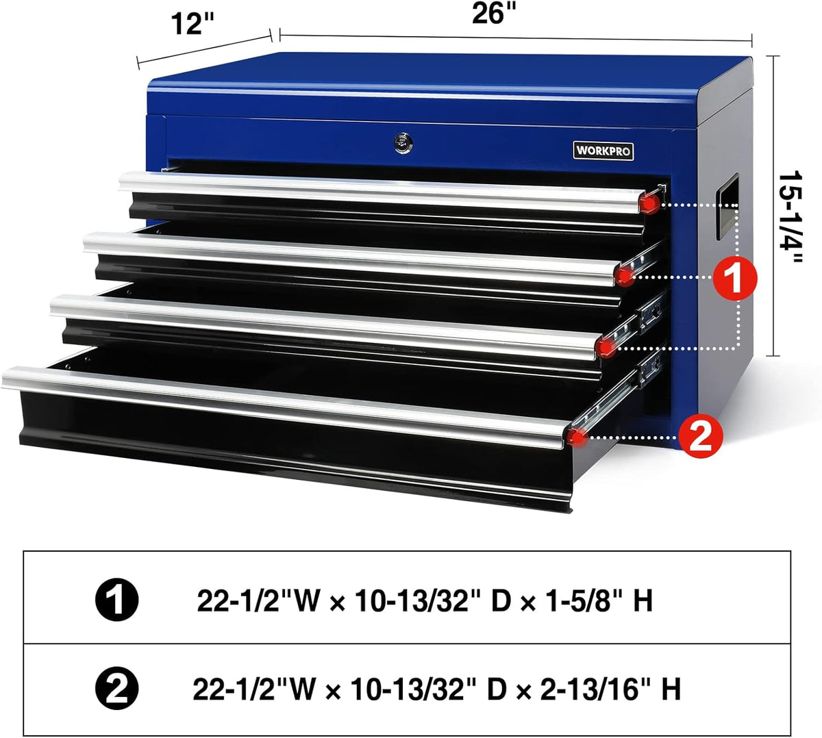 4-Drawer Metal Tool Storage Cabinet with Tray, Locking System, Drawer Liner X4439