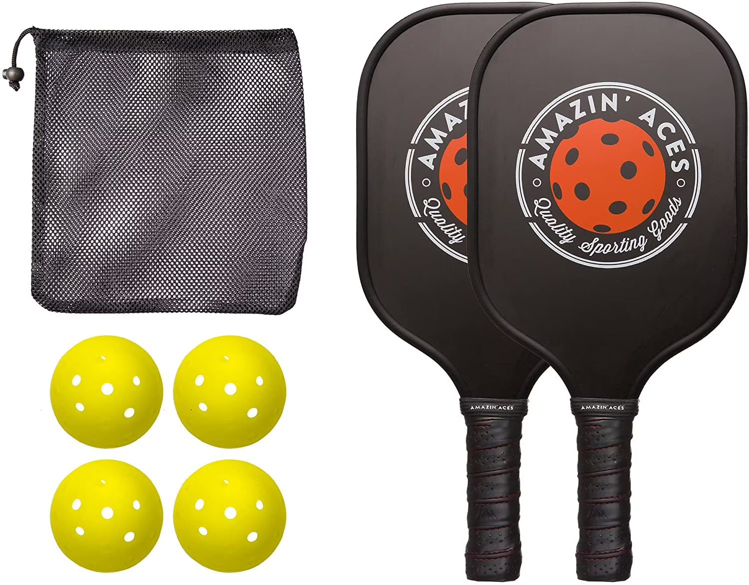 Two Graphite Pickleball Paddles Set with Four Balls and Mesh Carry Bag B79855