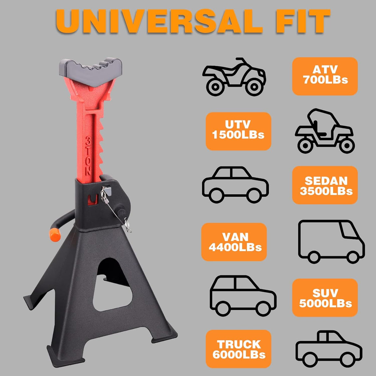 Steel Jack Stands 3 Ton Capacity, Black, Pack of 2 Q552975
