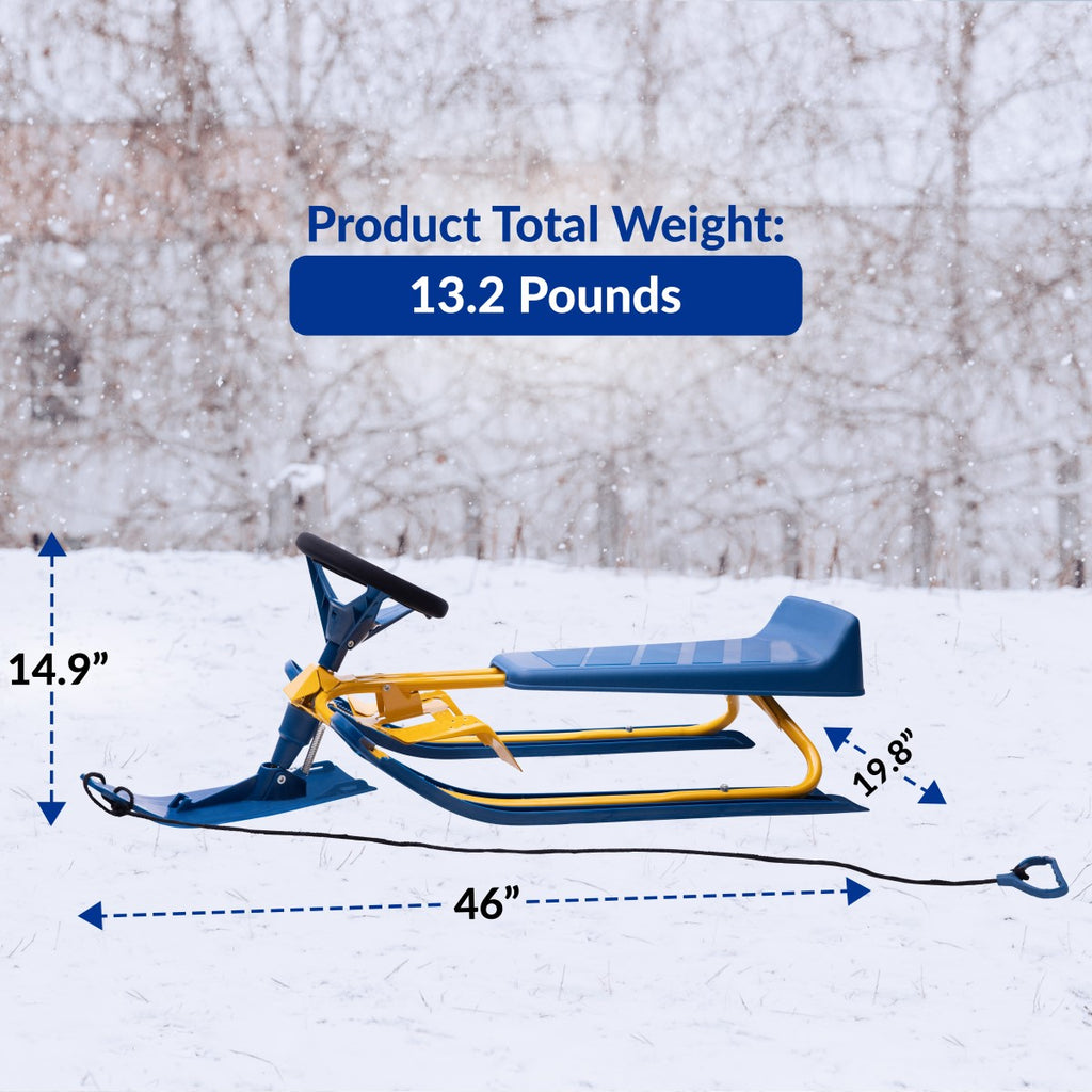 Snow Sled with Padded Steering Wheel, Twin Brakes & Pull Rope P258044