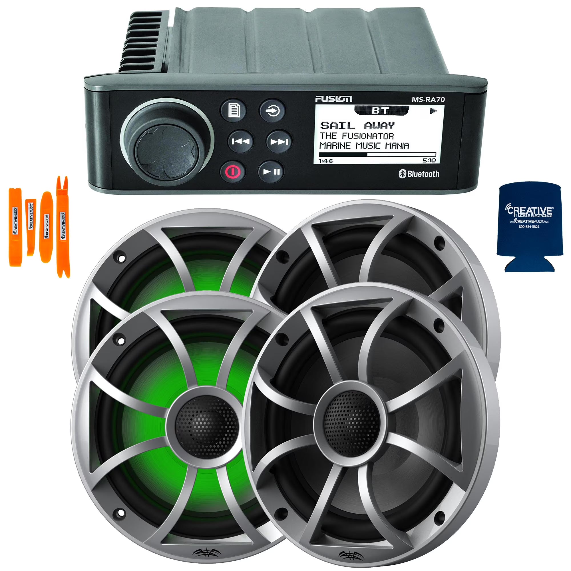 Marine AM/FM/BT Stereo with 2 Pair 6.5" RGB Marine Coaxial Speakers T3321