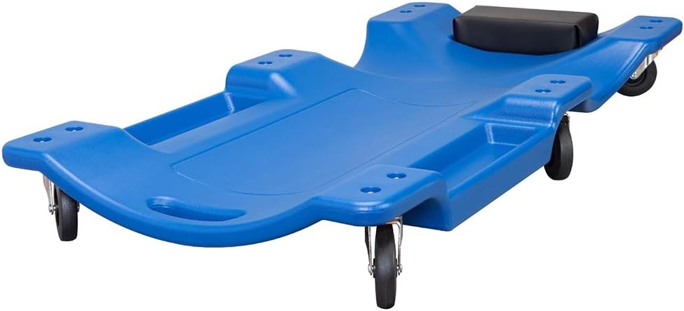 Blue Blow Molded Plastic Rolling Garage Creeper with Padded Headrest, Dual Tool Trays and 6 Casters Pack of 2 S398602