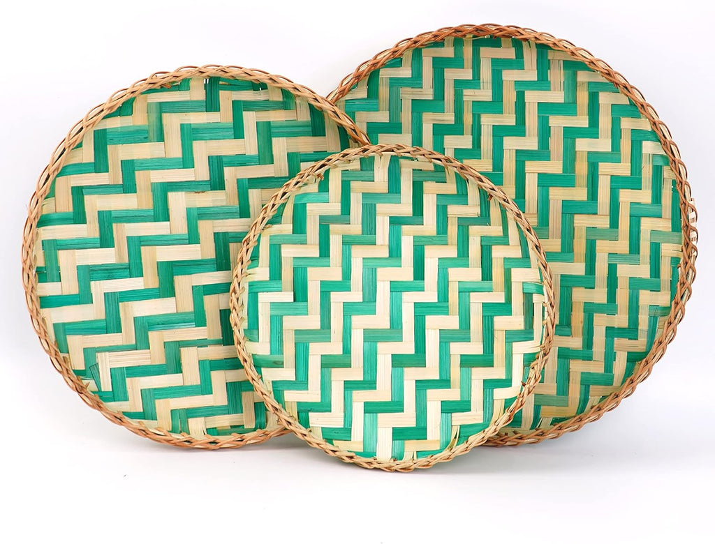 Teal Blue Floral Woven Bamboo Wall Basket Set of 2 F863167