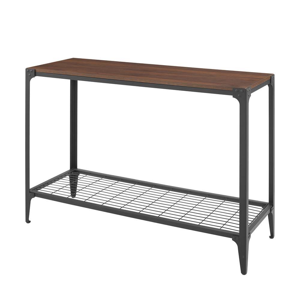 Dark Walnut Rectangle Metal and Wood Console Table with Lower Shelf Z140400