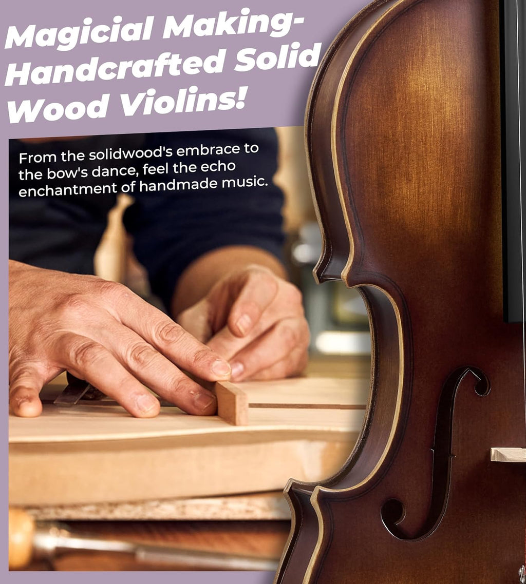 Solid Wood Violin 4/4 Full Size Set with Lightweight Hard Case D76857