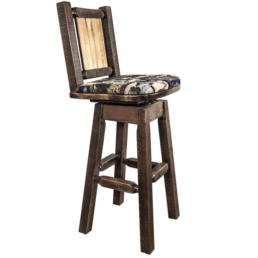 Homestead Barstool with Back & Swivel Woodland Pattern Upholstery A217698