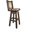 Homestead Barstool with Back & Swivel Woodland Pattern Upholstery A217698