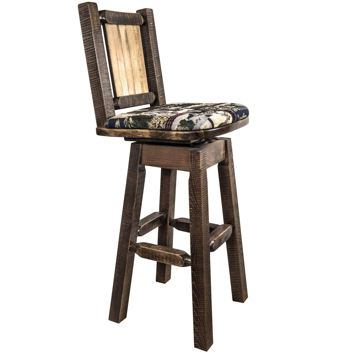 Homestead Barstool with Back & Swivel Woodland Pattern Upholstery A217698