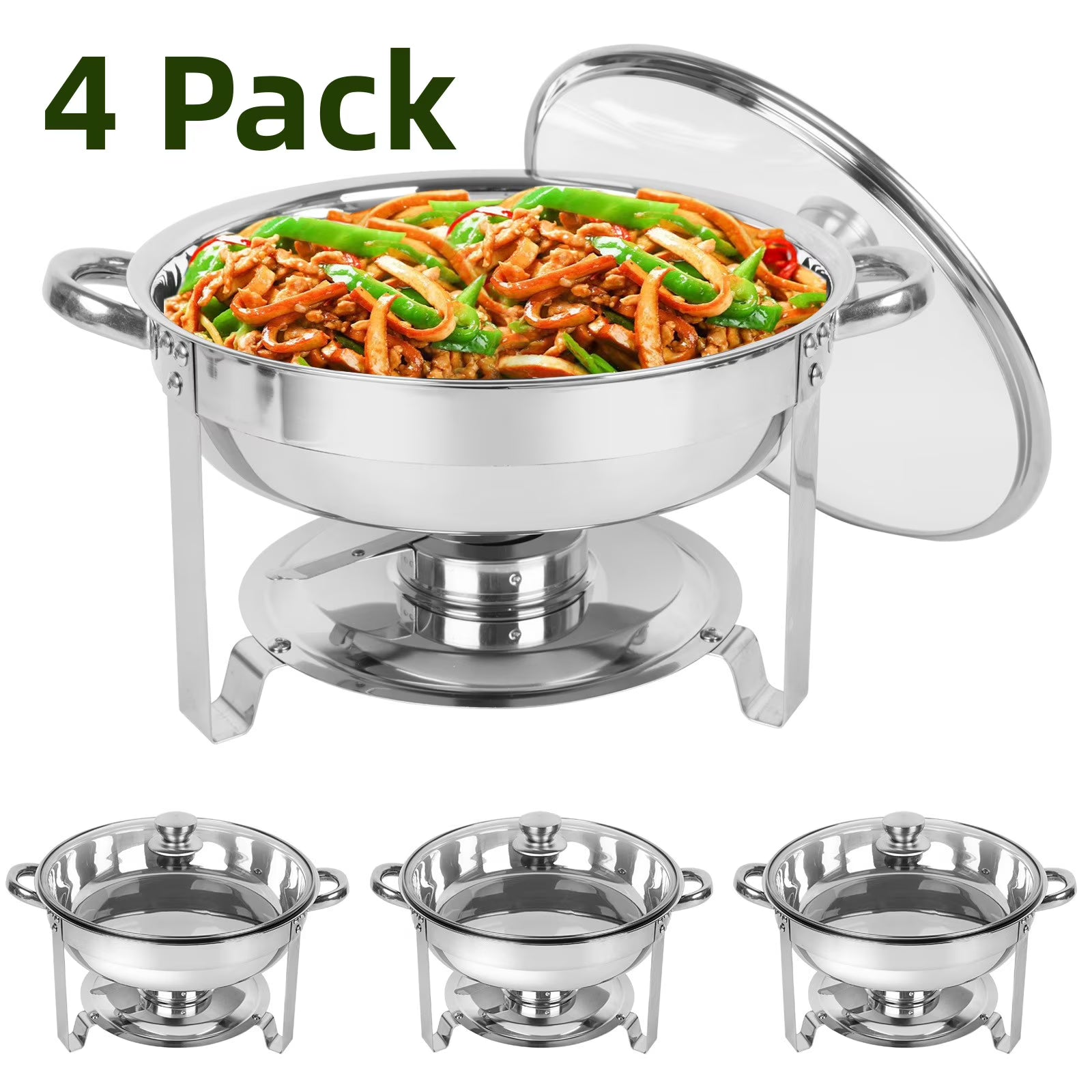 5Qt 4 Packs Stainless Steel Chafing Dish Set with Glass Lid P6269