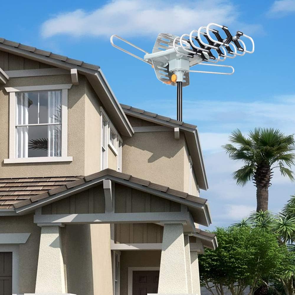 Amplified Digital Outdoor Antenna 150 Miles Range 360 Degree Rotation with 33FT Coax Cable V5086