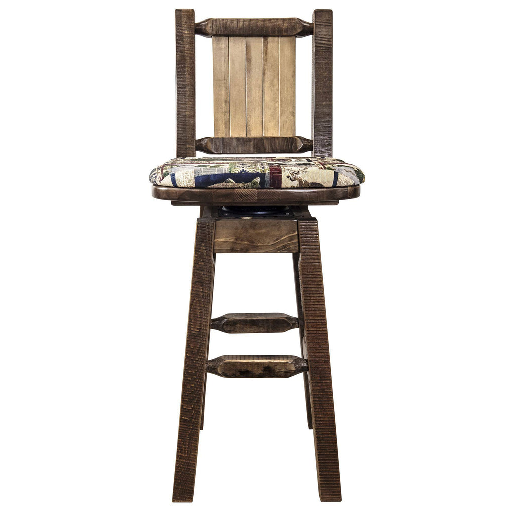Homestead Barstool with Back & Swivel Woodland Pattern Upholstery A217698