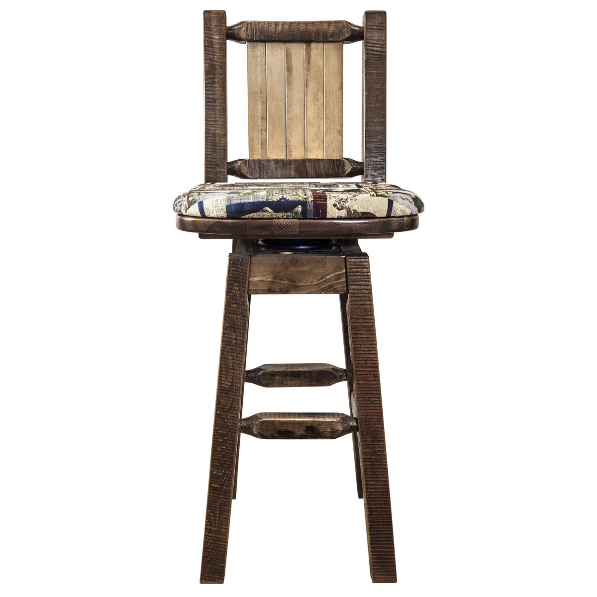 Homestead Barstool with Back & Swivel Woodland Pattern Upholstery A217698