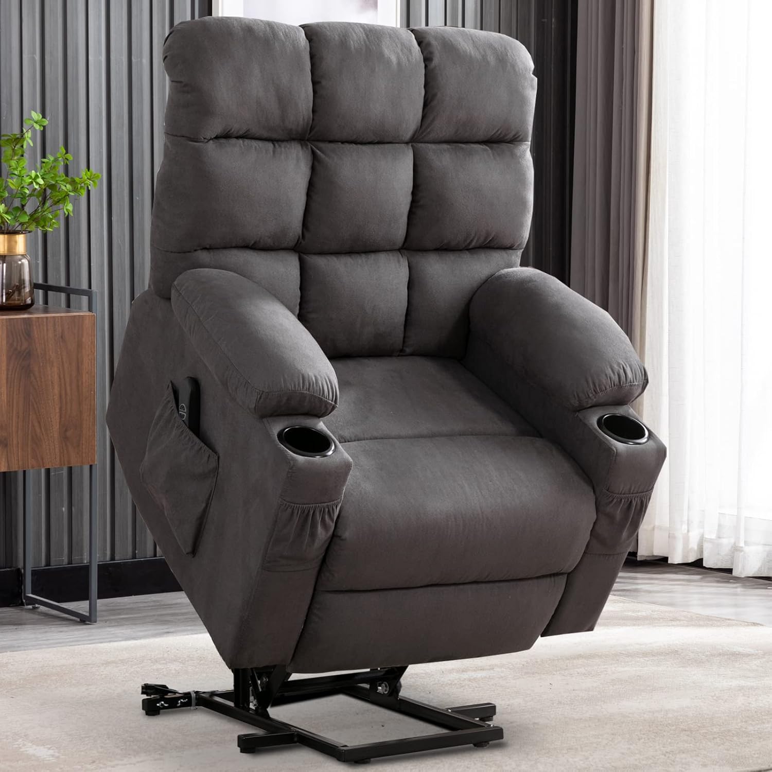 Grey Electric Power Lift Recliner Chair with USB Port and Cup Holders S58979