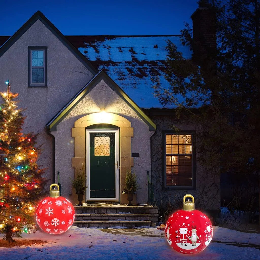 2 Pcs Light Up PVC Inflatable Christmas Ball 24 Inch Outdoor Decoration Q53501