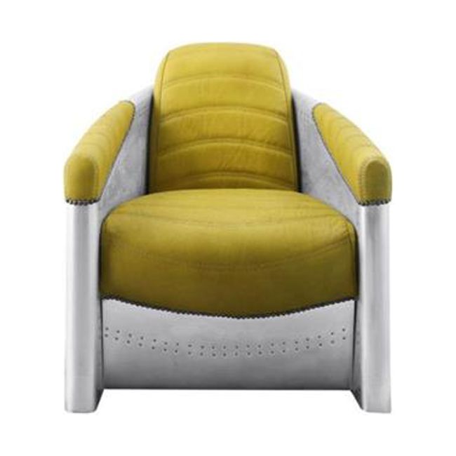 Yellow Top Grain Leather & Steel Barrel Chair H785