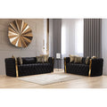 2 Pc Velvet Button Tufted Sofa Set in Black D7115