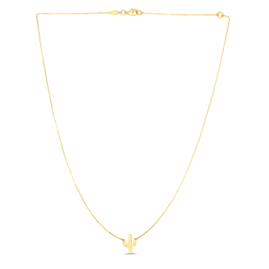 14K Yellow Gold Cactus Necklace 18in T414206