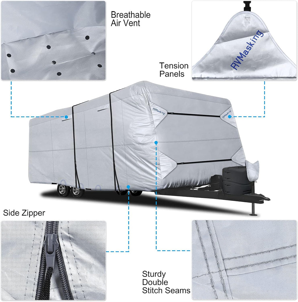 Rip-Stop RV Cover Waterproof Camper Cover with Gutter Covers E43955