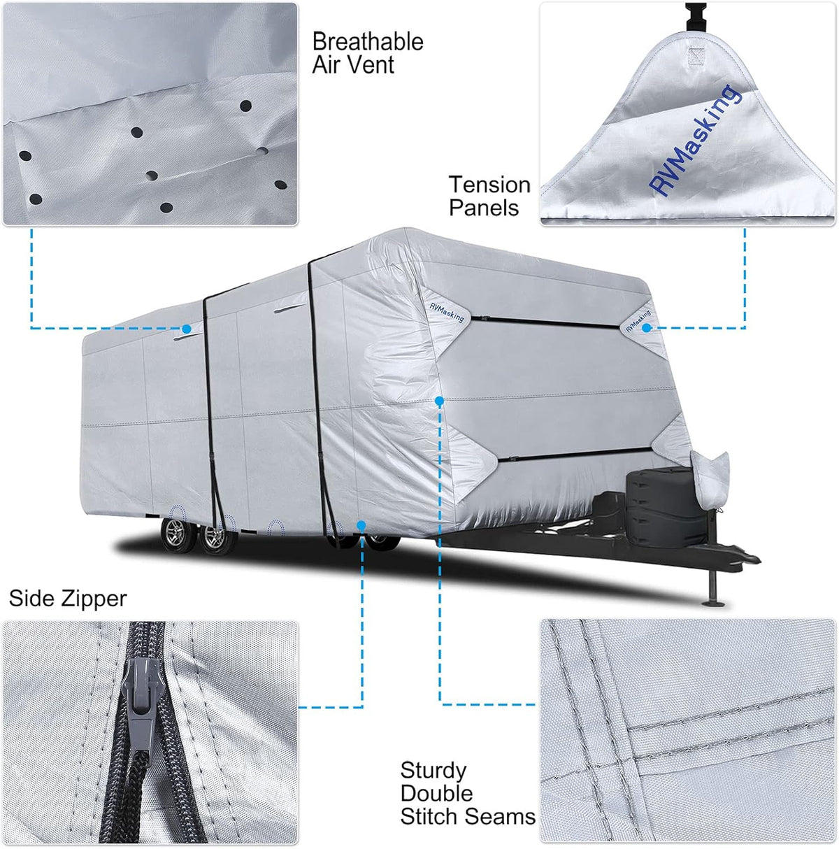 Rip-Stop RV Cover Waterproof Camper Cover with Gutter Covers E43955