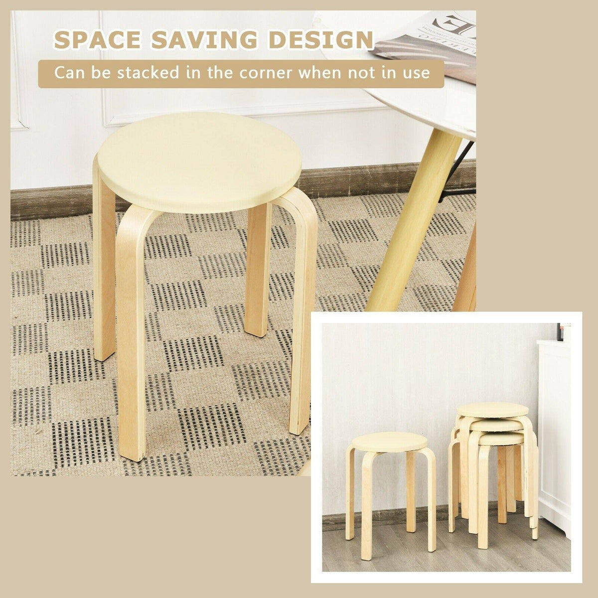 Beige Bentwood Round Stool Set of 4 U909624