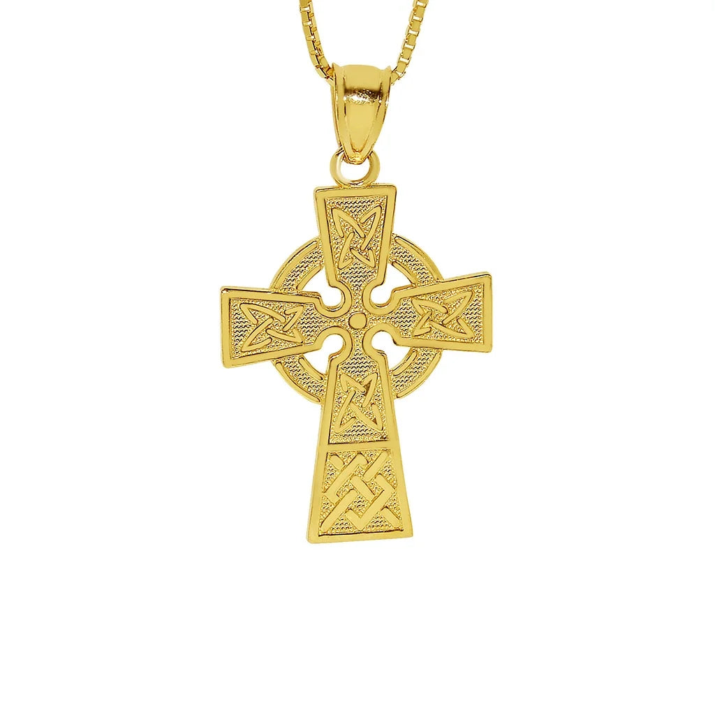 14K Yellow Solid Gold Celtic Cross Pendant with 22" Chain Necklace D7384