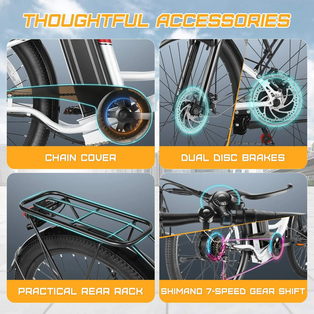 26 in. Electric Bicycle 500W 48V 7 Speed Gears Ebike Y668
