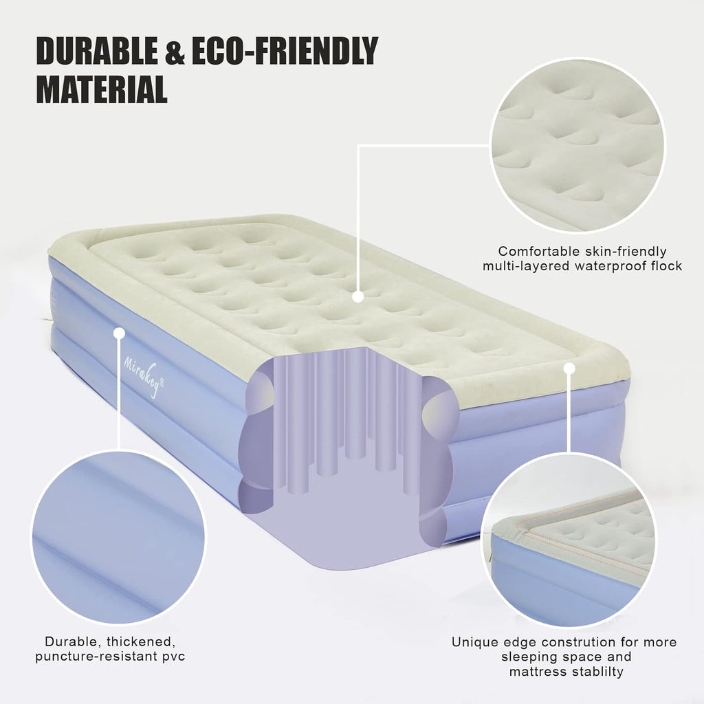 Twin Air Mattress with Built in Pump, Light Blue White, Pack of 2 G430