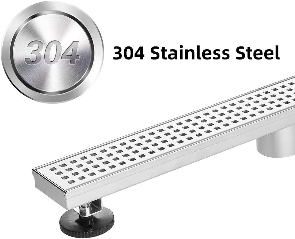 Brushed 304 Stainless Steel 12 inch Linear Shower Drain with Removable Grid Panel S16988