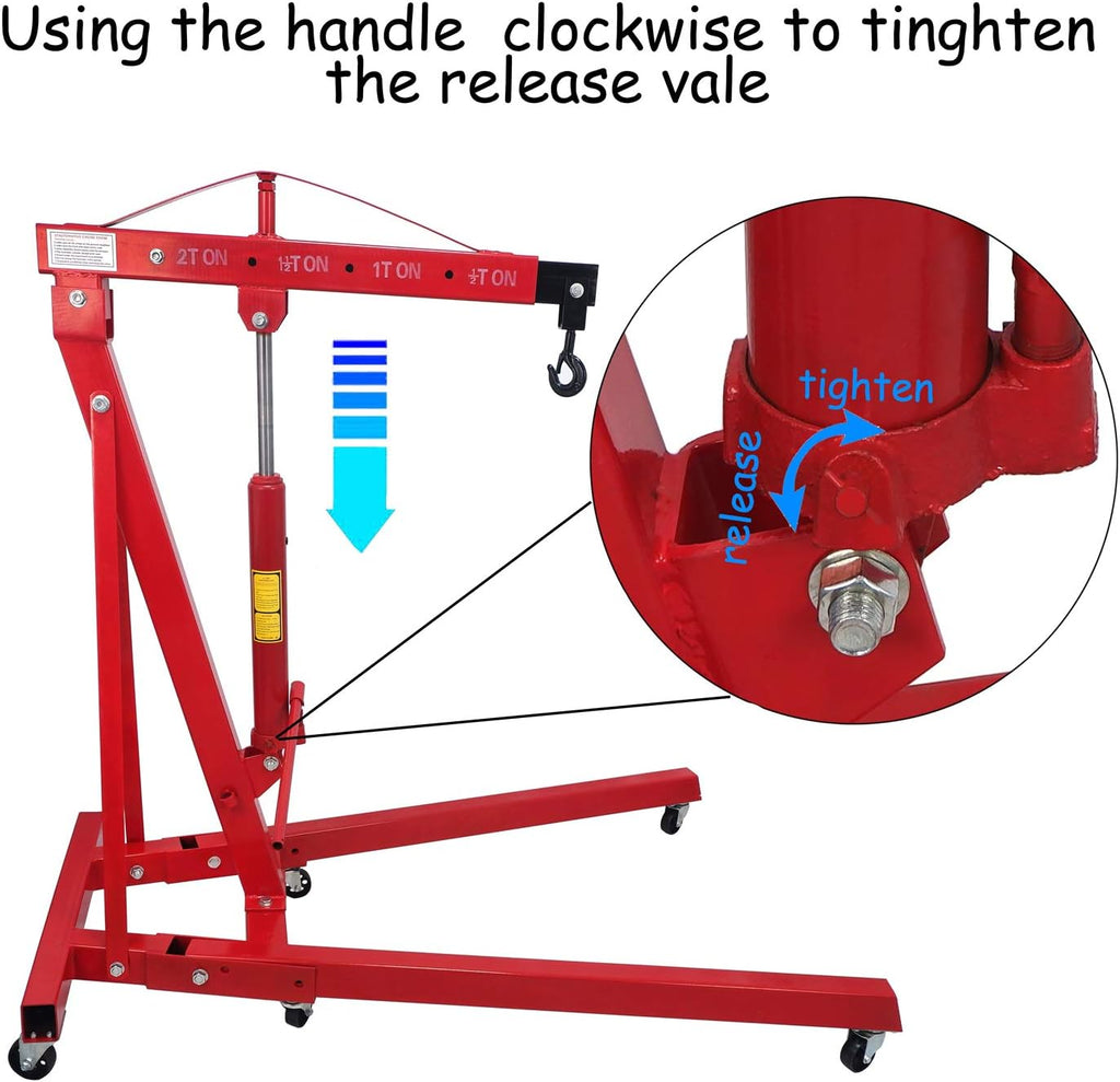 2 Ton Red Heavy Duty Engine Hoist Portable Crane Hydraulic With Hooks O20420