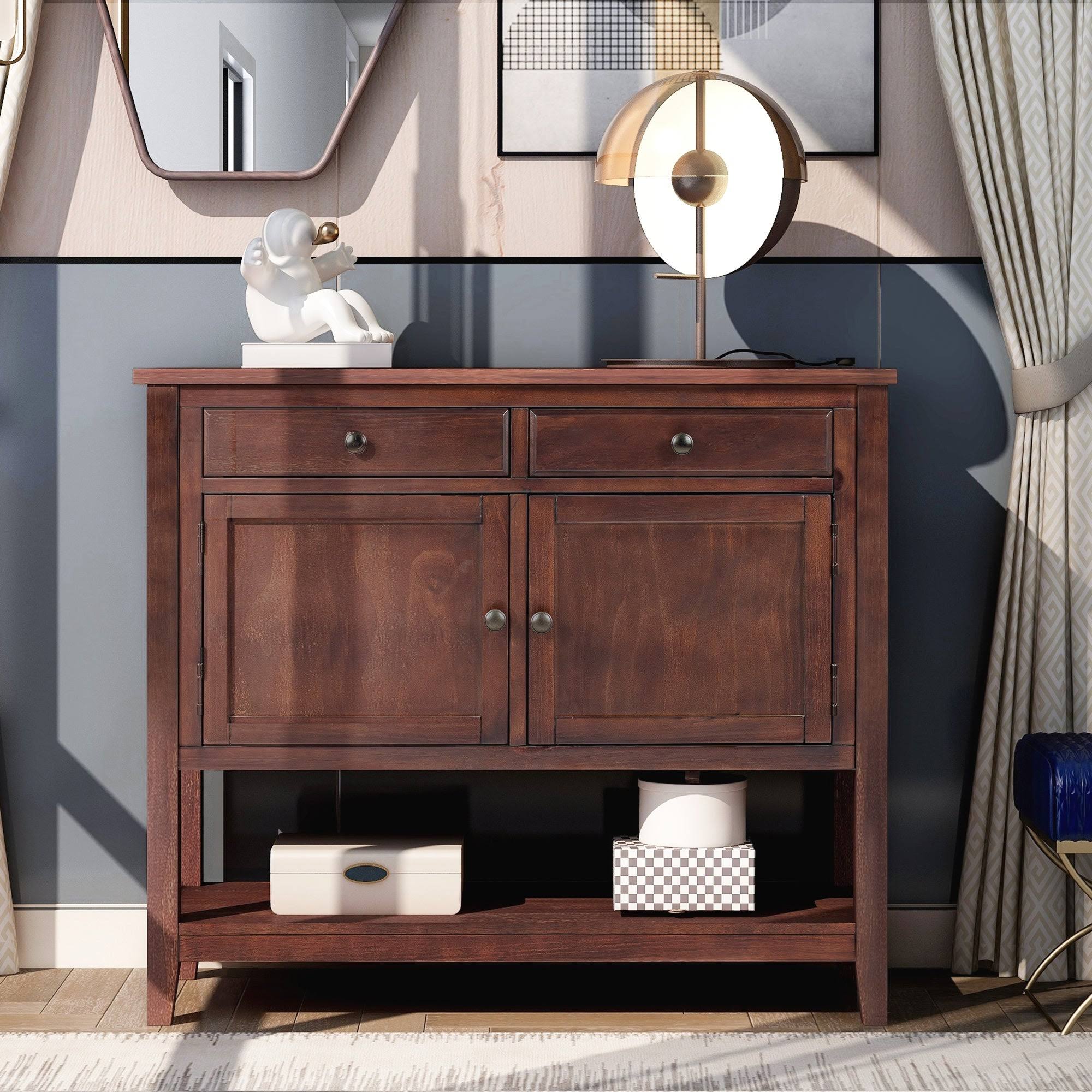 Brown Console Table with 2 Drawers and 2 Cabinets P180