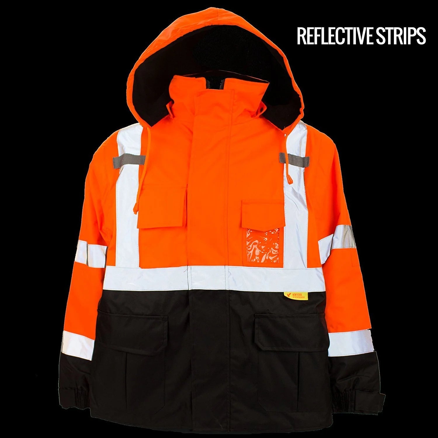 Men's High Visibility Safety Bomber Jacket With Zipper, PVC Pocket, Black Bottom, Orange J3482