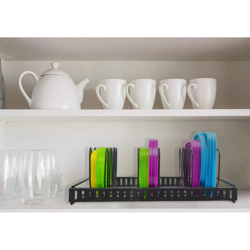 Adjustable 6 Compartment Metal Storage Container Lid Holder U951
