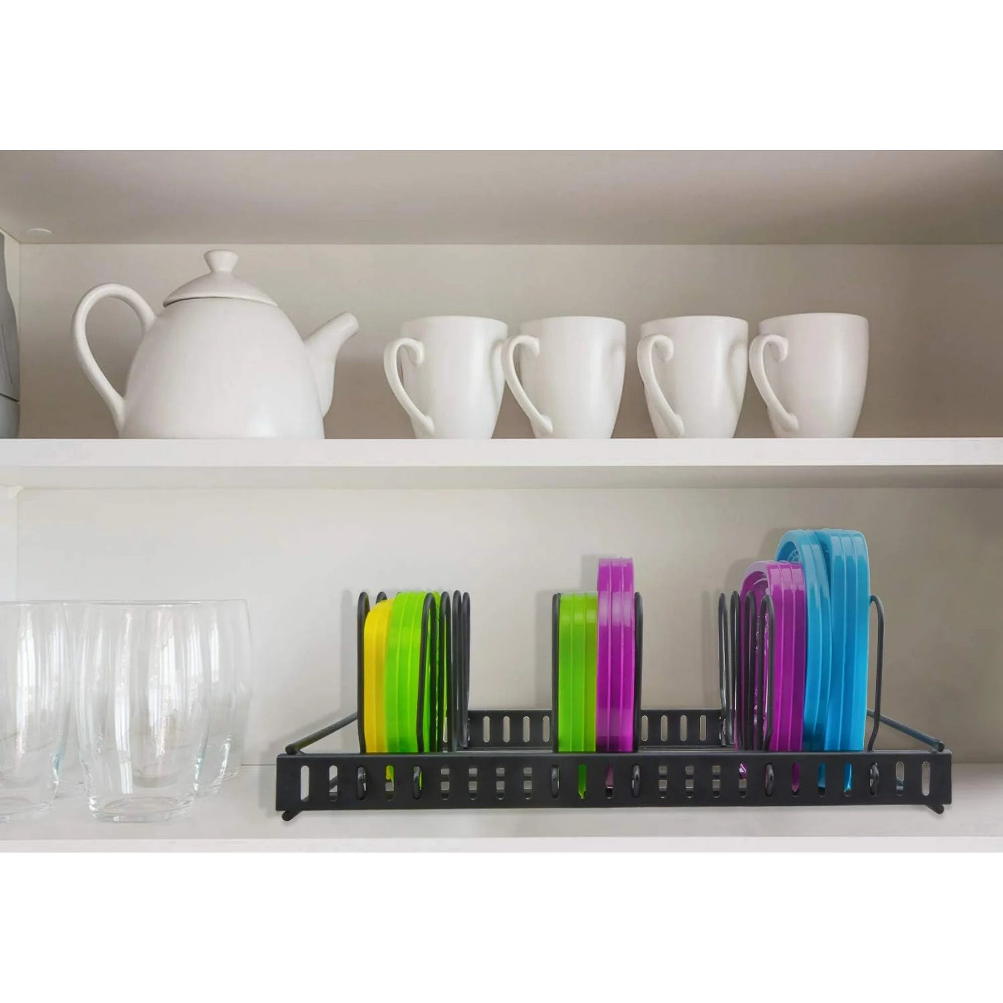 Adjustable 6 Compartment Metal Storage Container Lid Holder U951