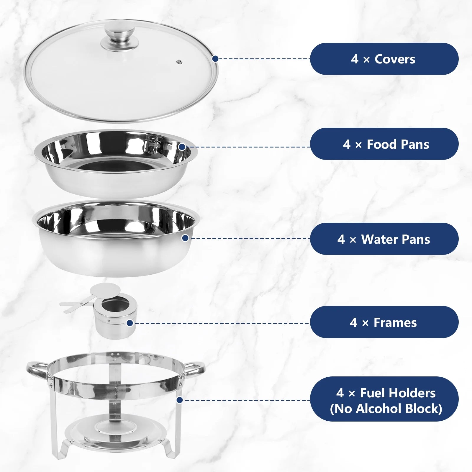 5Qt 4 Packs Stainless Steel Chafing Dish Set with Glass Lid P6269