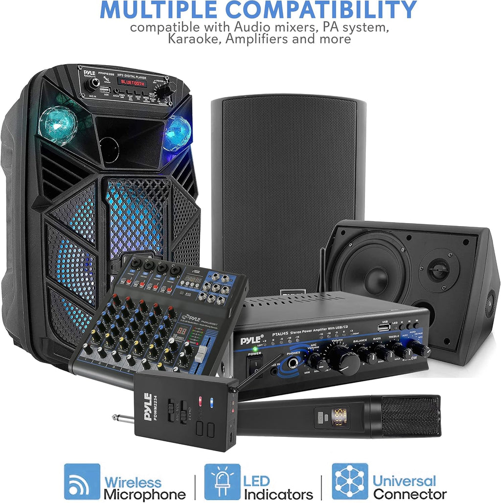 Portable Dual Wireless Microphone System with Rechargeable Battery, 2 Handheld Transmitter, 1 Receiver, Black M254132