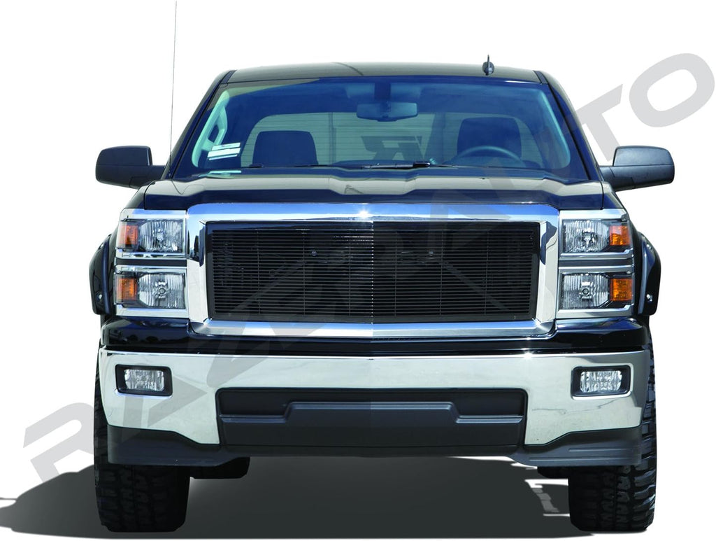 Chrome Plate Outer Shell with Gloss Black Billet Grille Replacement Grille Shell for 2014-2015 Chevy Silverado 1500 L9249
