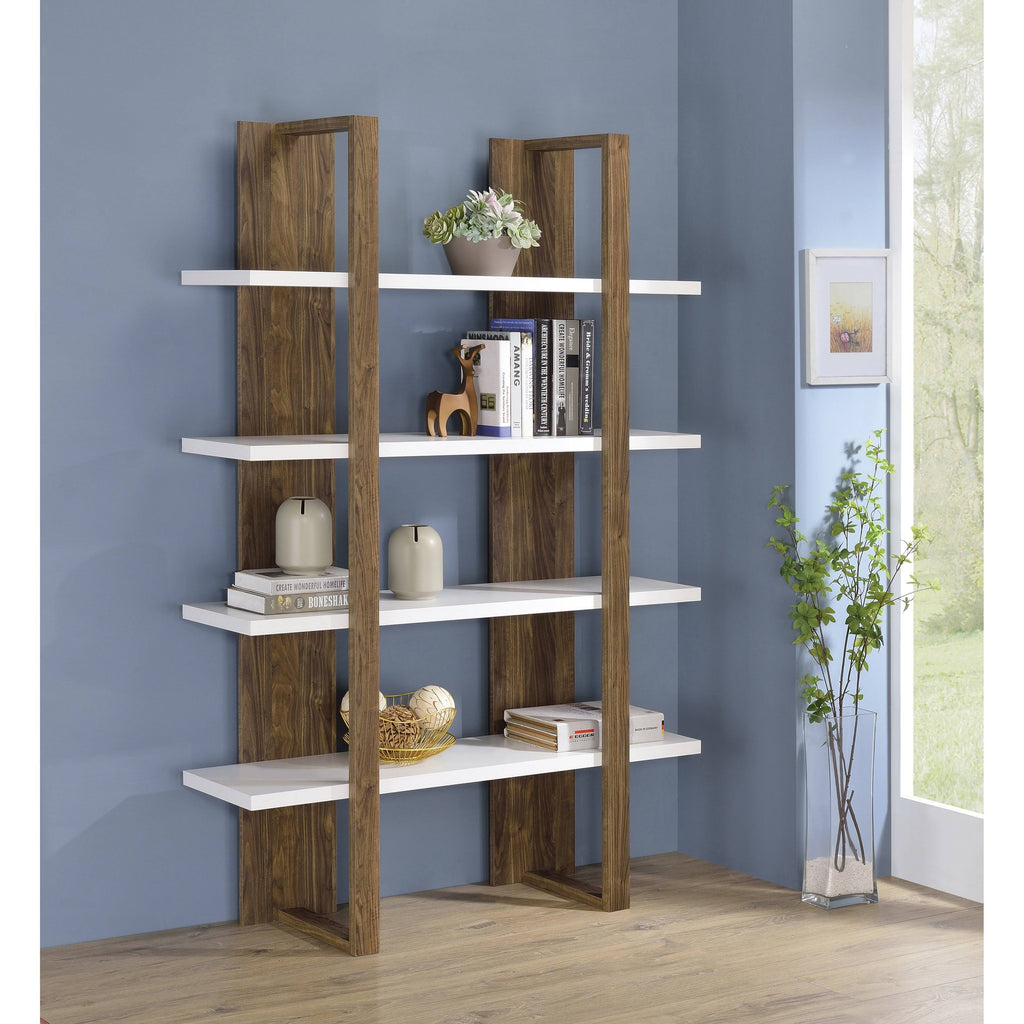 Aged Walnut/White 4-Shelf Bookcase N365