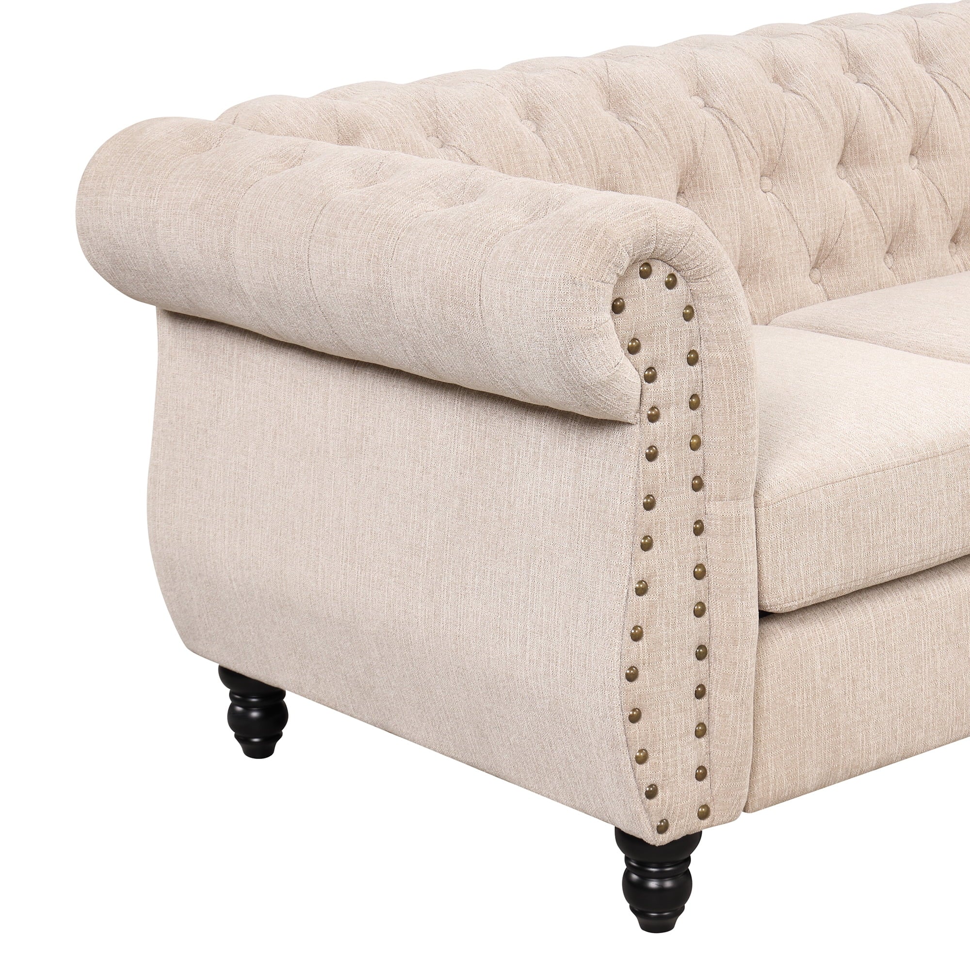 Beige Plush Upholstered Sofa with Solid Wood Legs C70961