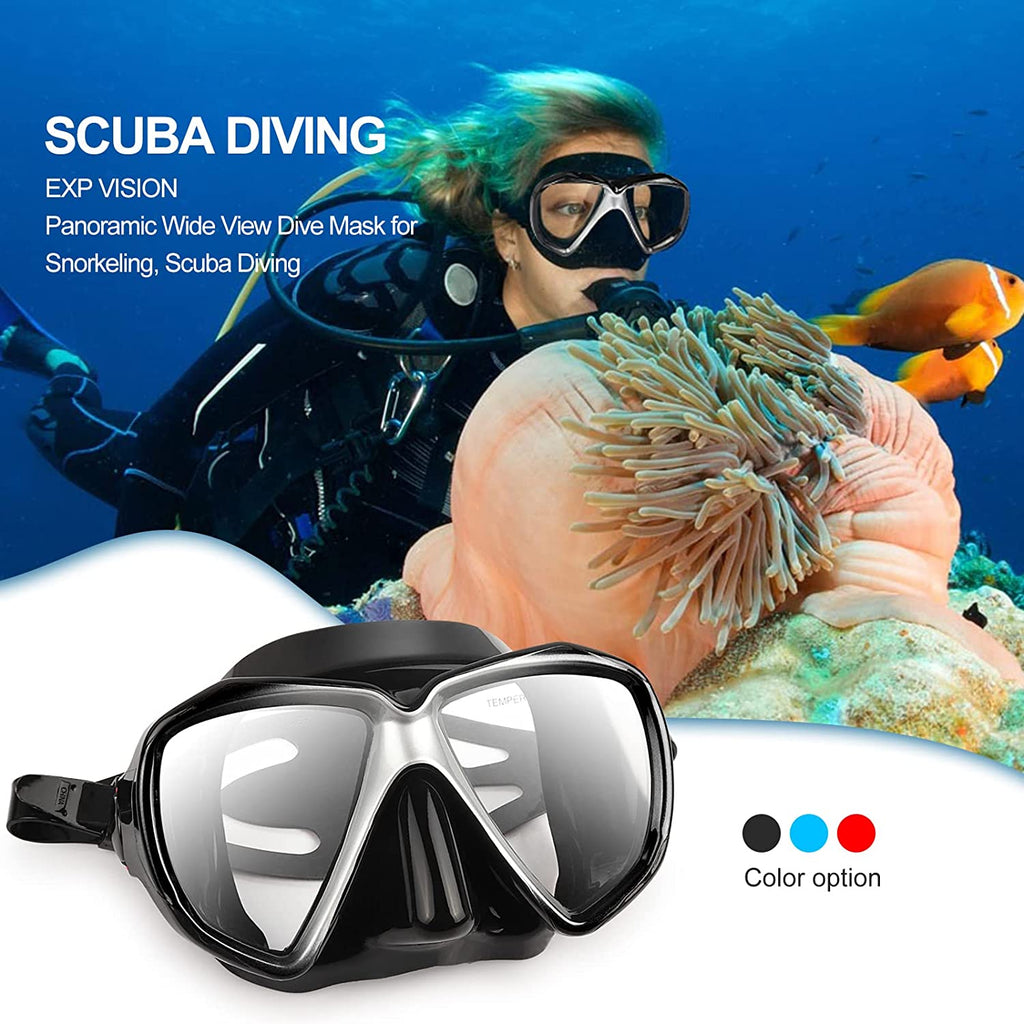 Snorkel Diving Mask with Tempered Anti-Fog Lens and Silicone Skirt Strap V6832