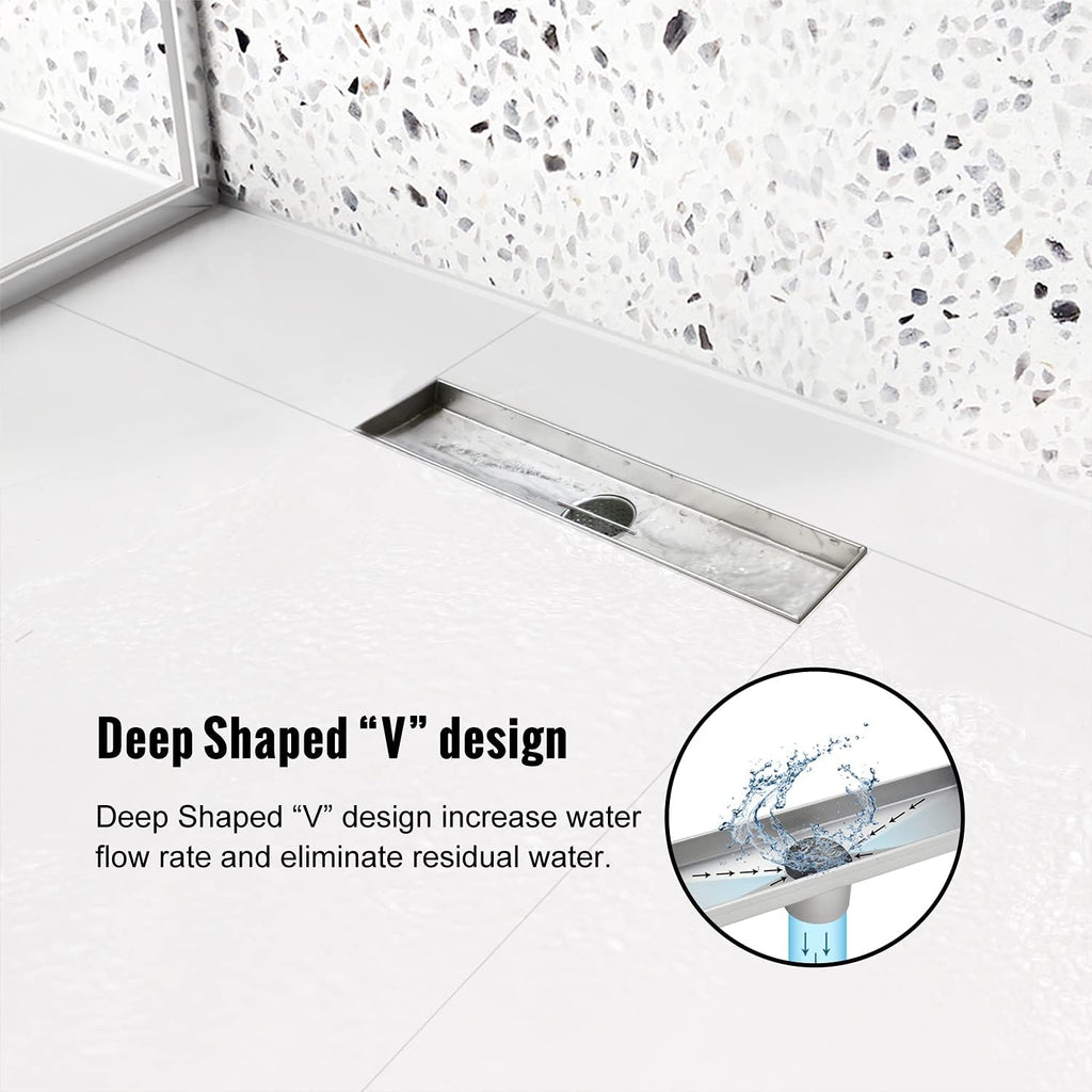 Brushed 304 Stainless Steel 12 inch Linear Shower Drain with Removable Grid Panel S16988