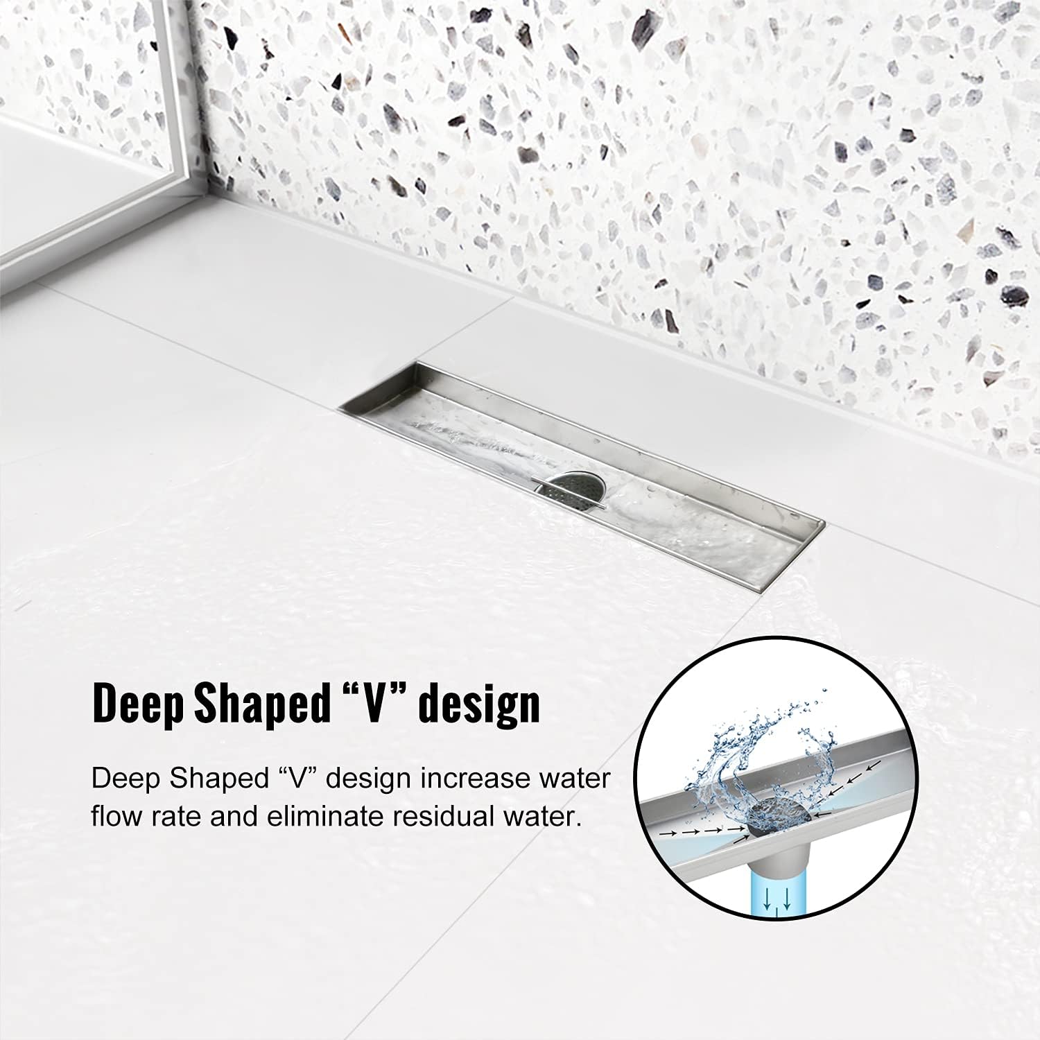 Brushed 304 Stainless Steel 12 inch Linear Shower Drain with Removable Grid Panel S16988