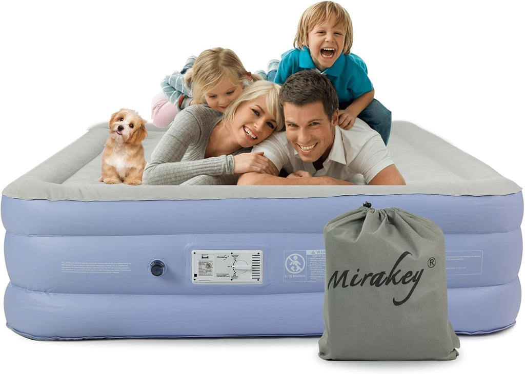 Twin Air Mattress with Built in Pump, Light Blue White, Pack of 2 G430
