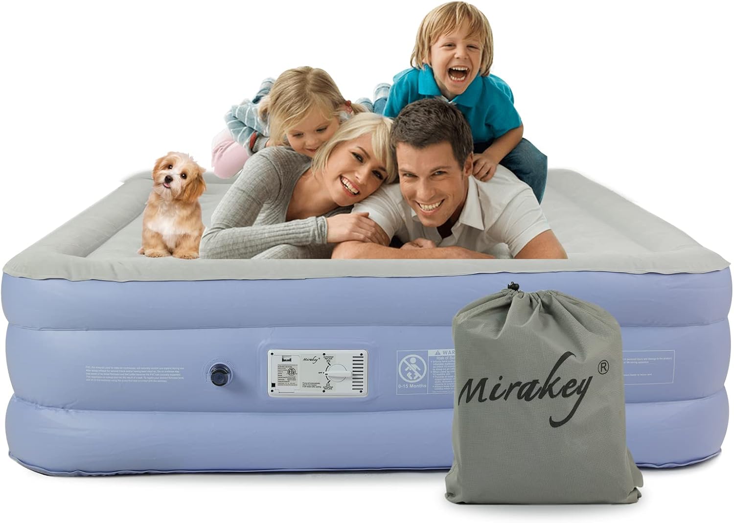 Twin Air Mattress with Built in Pump, Light Blue White, Pack of 2 G430