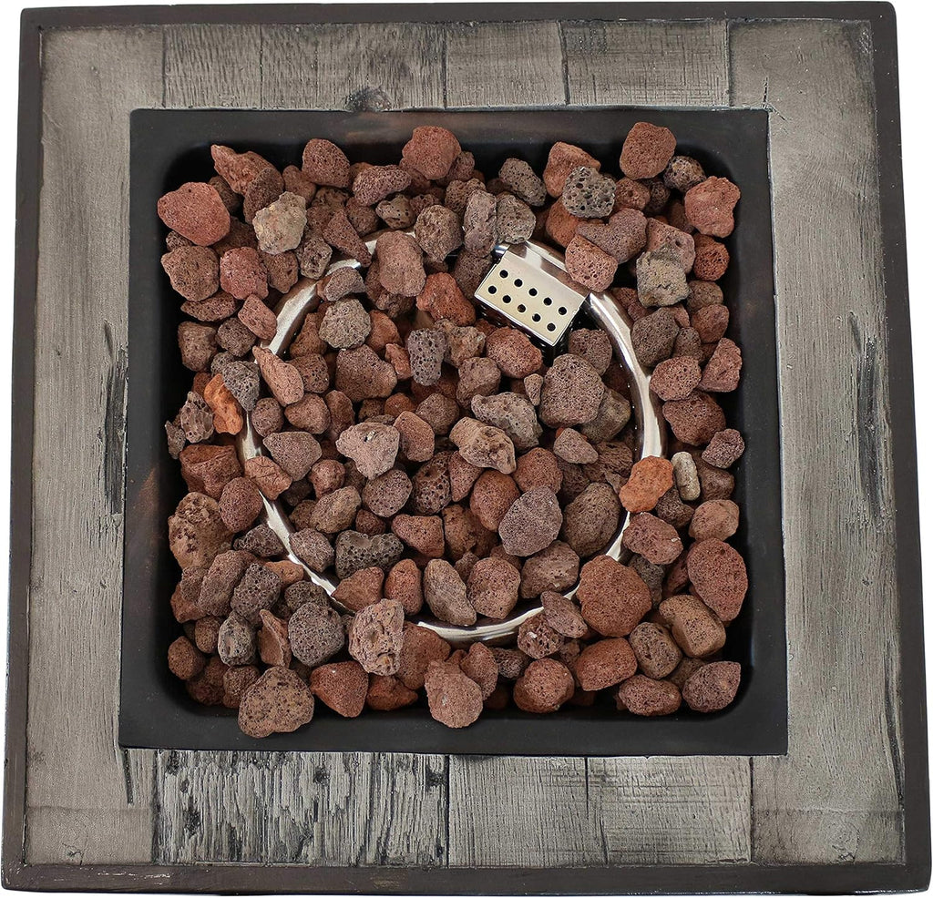 Square Outdoor Propane Gas Fire Pit Table with Weathered Wood Look - 25 Inches Tall L752